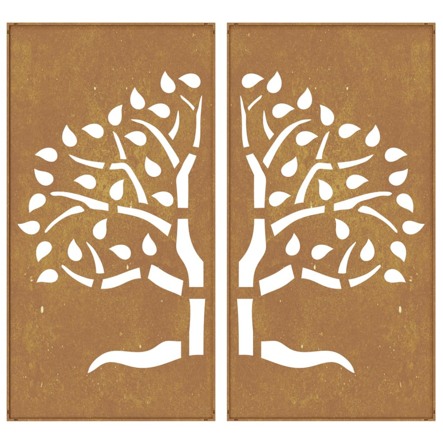 Wanddecoratie Tuin 2 St Boomontwerp 105X55 Cm Cortenstaal