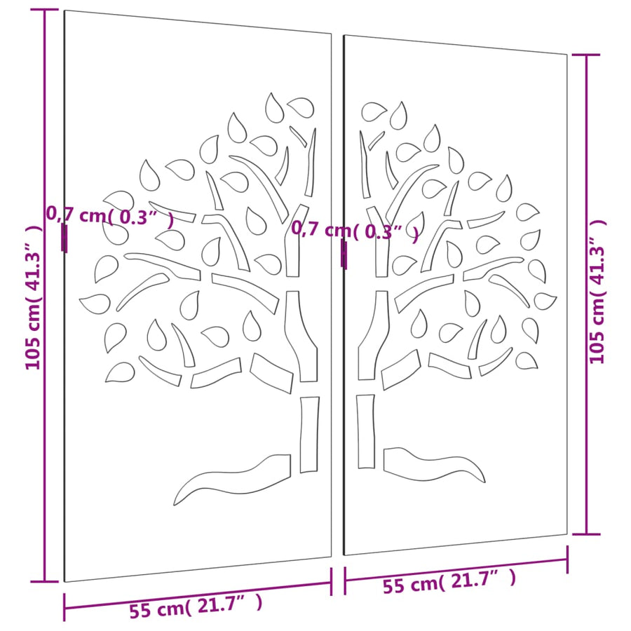 Wanddecoratie Tuin 2 St Boomontwerp 105X55 Cm Cortenstaal