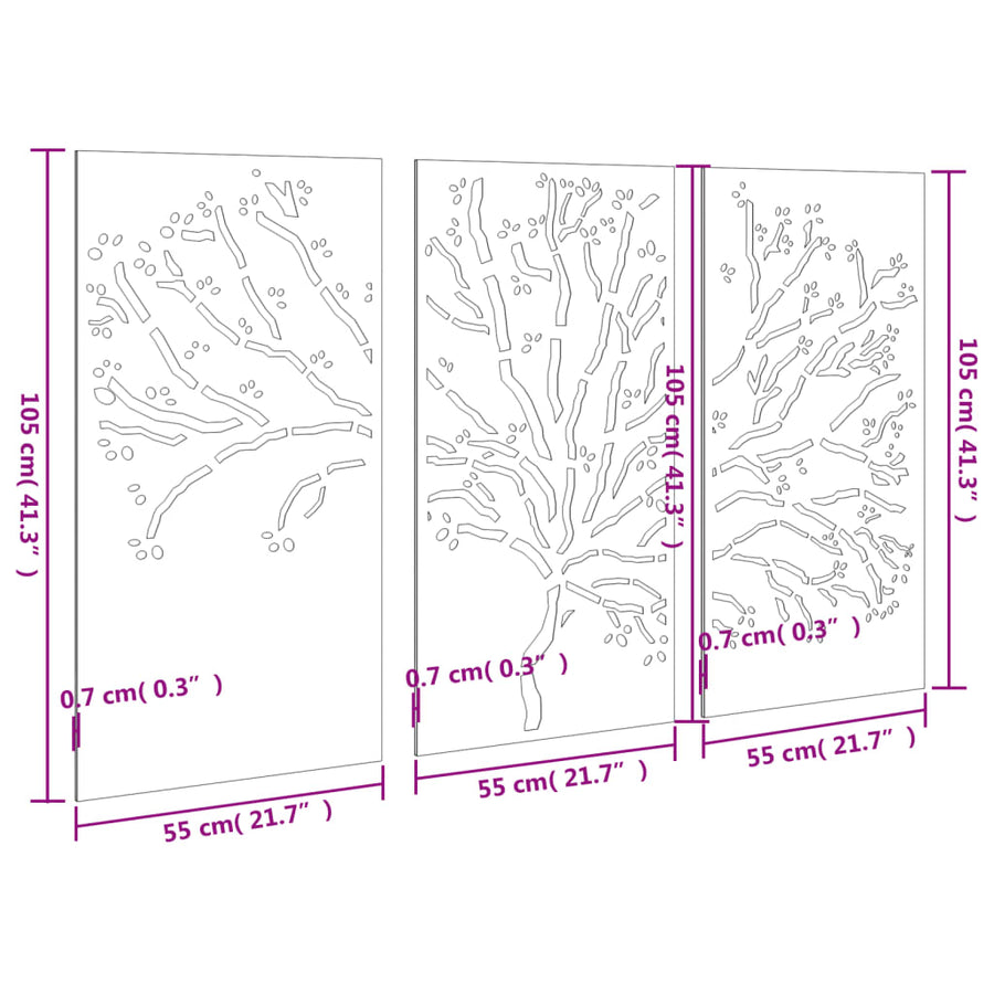 3-Delige Tuindecoratieset Boomontwerp 105X55 Cm Cortenstaal