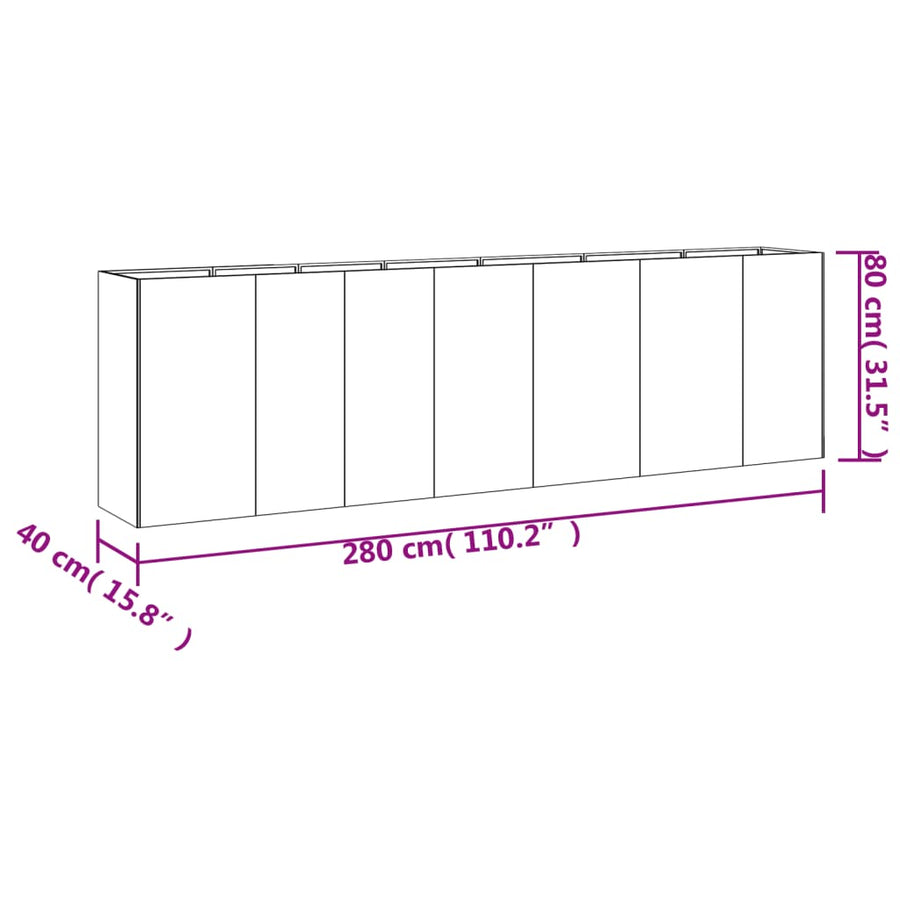 Plantenbak Verhoogd 280X40X80 Cm Cortenstaal