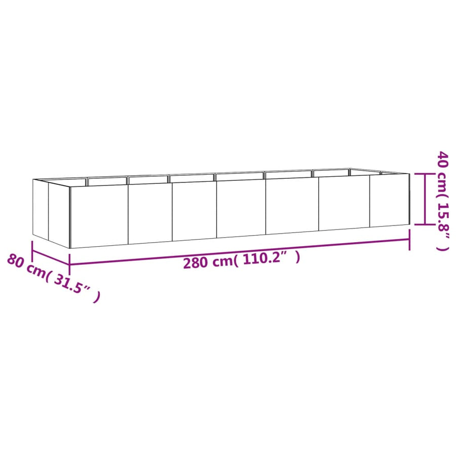 Plantenbak Verhoogd Cortenstaal 280 x 80 x 40 cm
