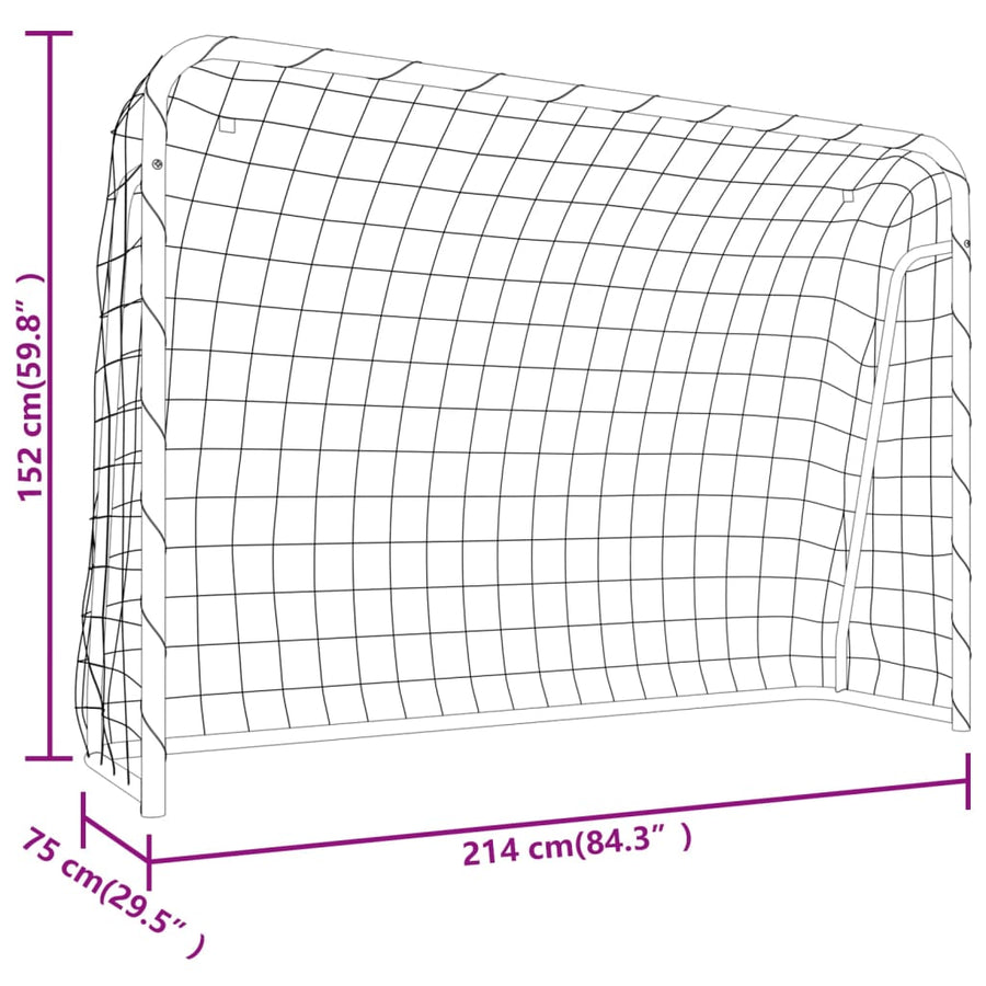 Voetbaldoel Met Net 214X75X152 Cm Staal En Polyester Wit 214 x 75 x 152 cm