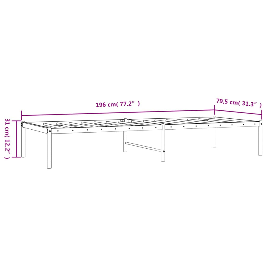 Bedframe metaal zwart 75 x 190 cm zonder hoofdbord
