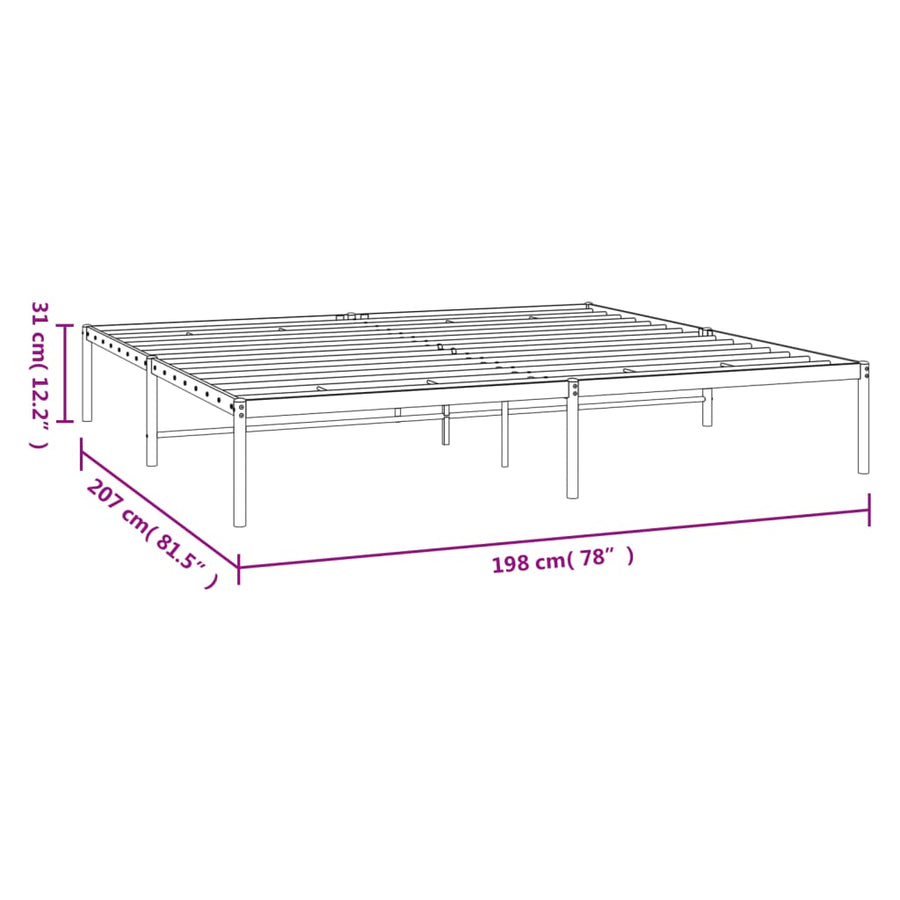Bedframe metaal zwart 193x203 cm 193 x 203 cm Zwart