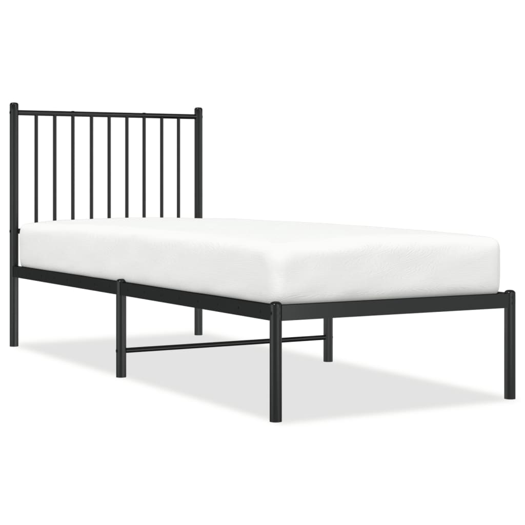 Bedframe met hoofdbord metaal zwart 75x190 cm 75 x 190 cm met hoofdbord
