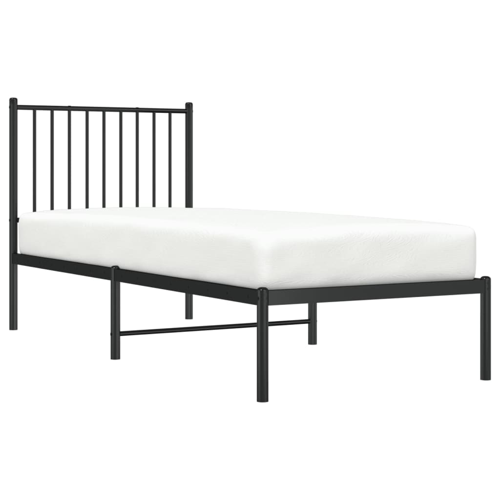 Bedframe met hoofdbord metaal zwart 75x190 cm 75 x 190 cm met hoofdbord