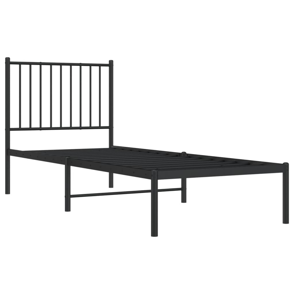 Bedframe met hoofdbord metaal zwart 75x190 cm 75 x 190 cm met hoofdbord