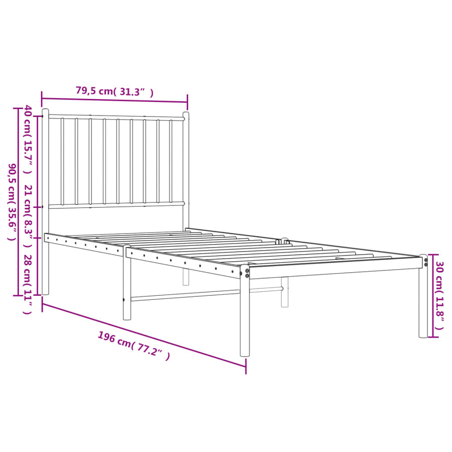 Bedframe met hoofdbord metaal zwart 75x190 cm 75 x 190 cm met hoofdbord