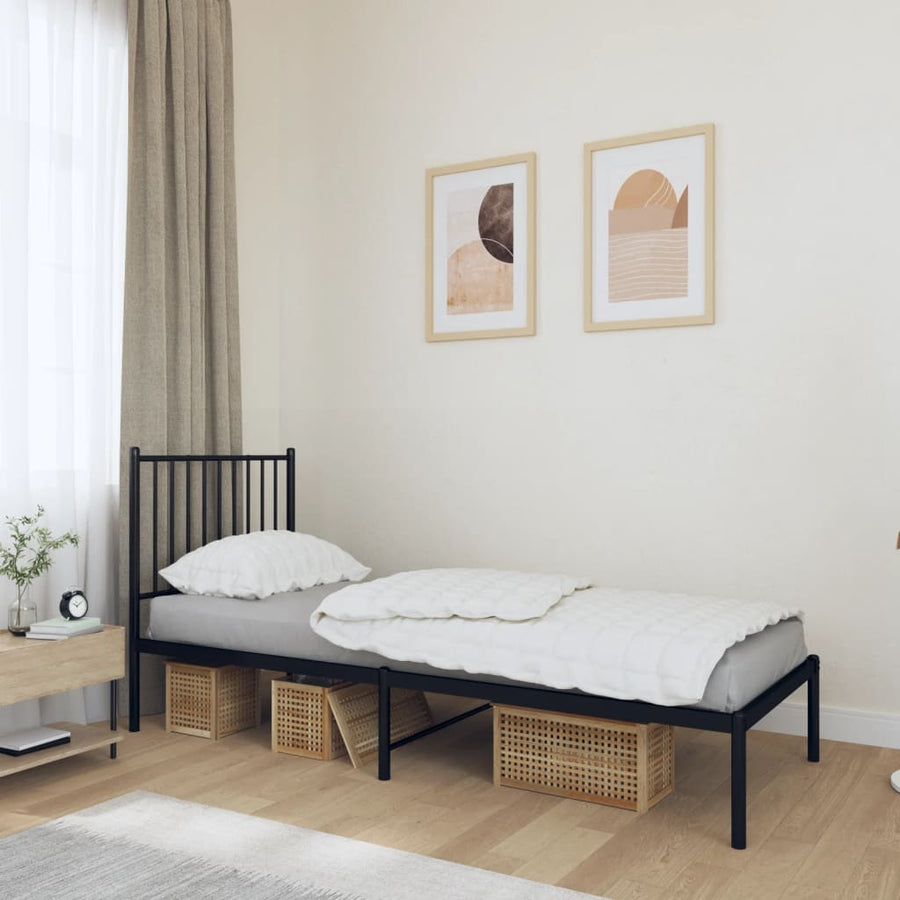 Bedframe met hoofdbord metaal zwart 75x190 cm 75 x 190 cm met hoofdbord
