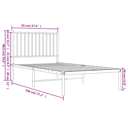 Bedframe met hoofdbord metaal zwart 90x190 cm 90 x 190 cm met hoofdbord
