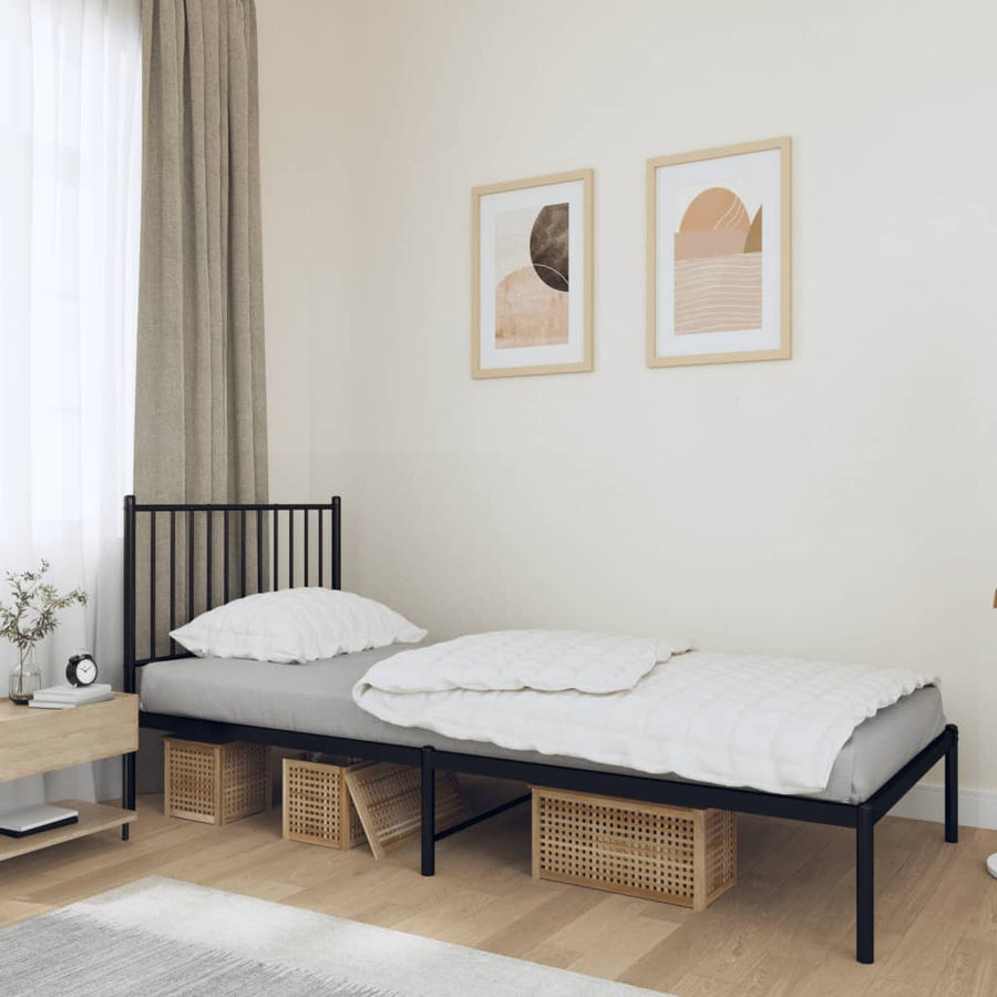 Bedframe met hoofdbord metaal zwart 90x190 cm 90 x 190 cm met hoofdbord