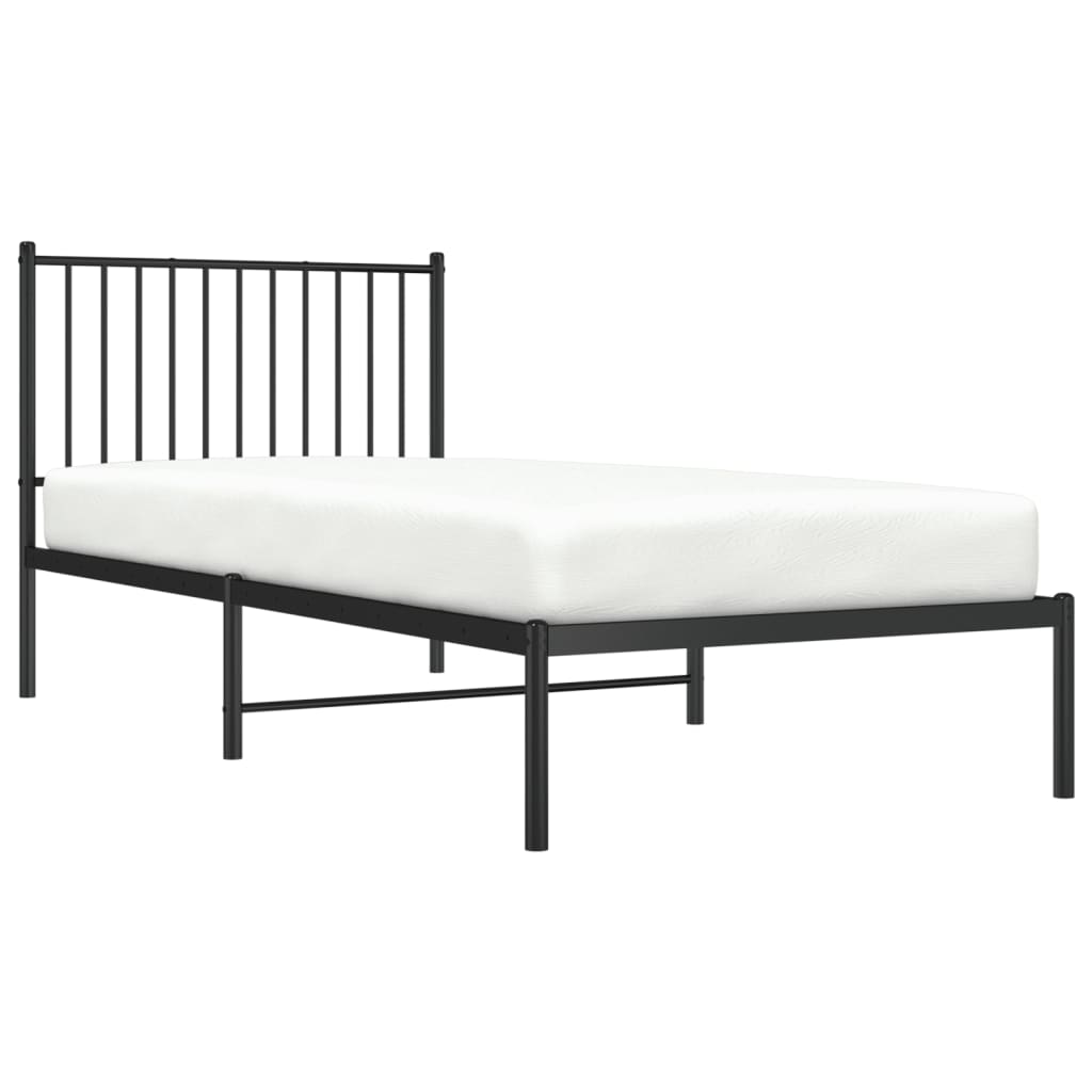 Bedframe met hoofdbord metaal zwart 90x200 cm