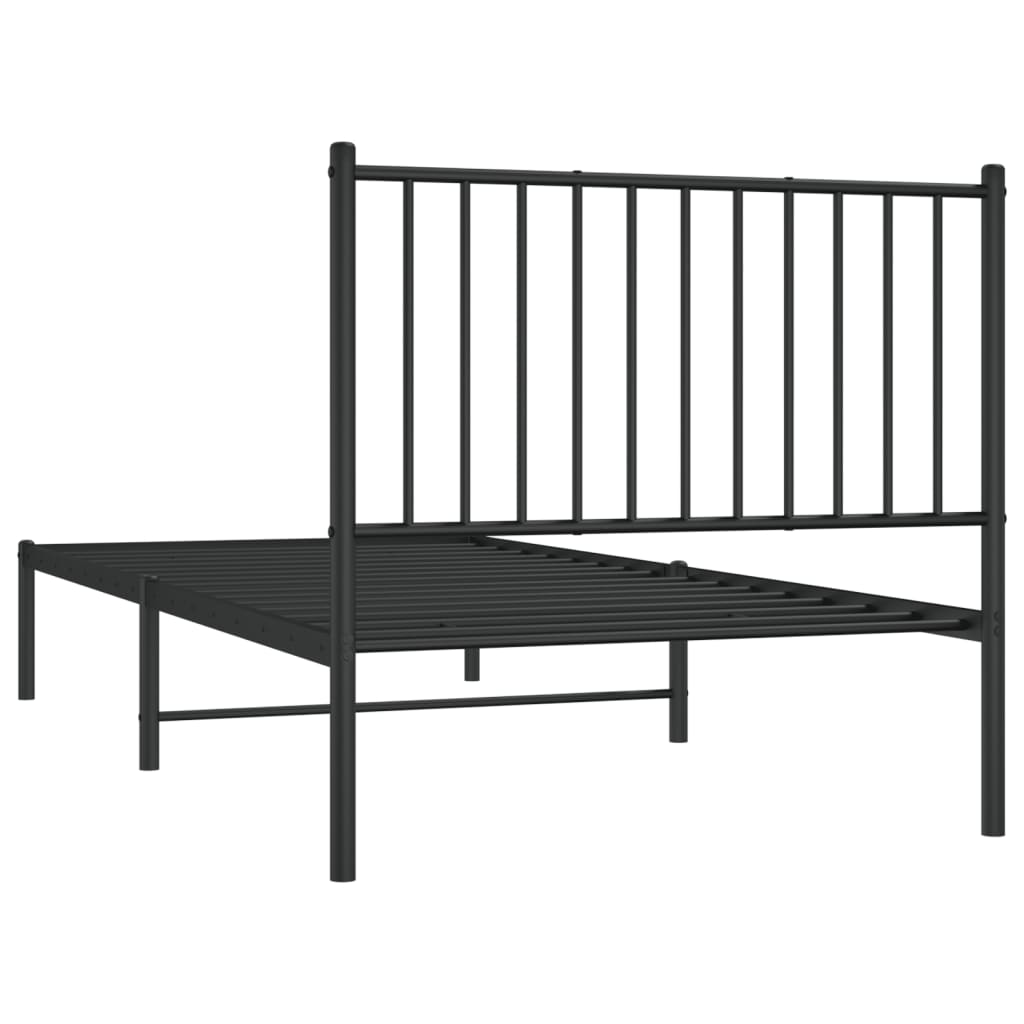 Bedframe met hoofdbord metaal zwart 90x200 cm