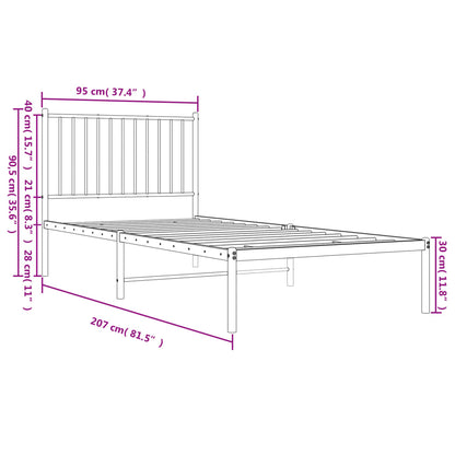 Bedframe met hoofdbord metaal zwart 90x200 cm