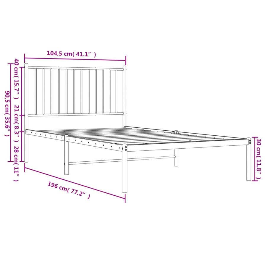 Bedframe met hoofdbord metaal zwart 100x190 cm 100 x 190 cm met hoofdbord