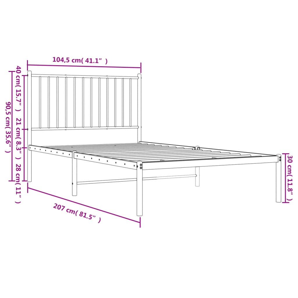 Bedframe met hoofdbord metaal zwart 100x200 cm 100 x 200 cm met hoofdbord
