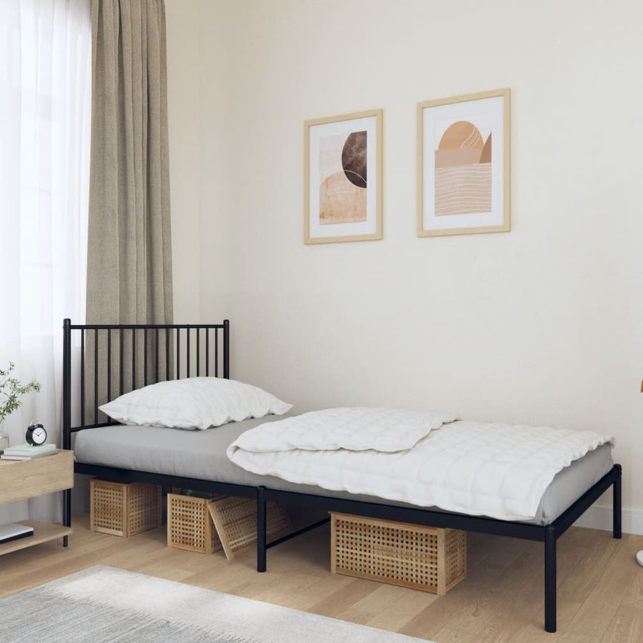 Bedframe met hoofdbord metaal zwart 107x203 cm 107 x 203 cm met hoofdbord
