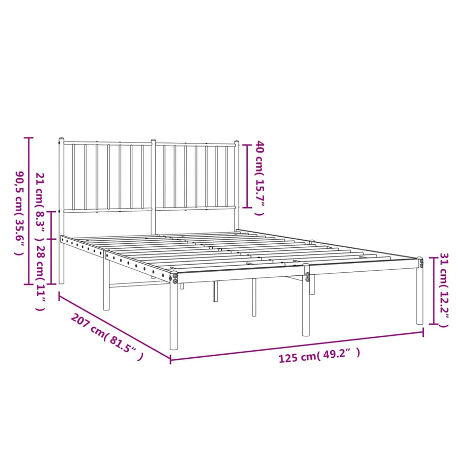 Bedframe met hoofdbord metaal zwart 120x190 cm 120 x 190 cm met hoofdbord