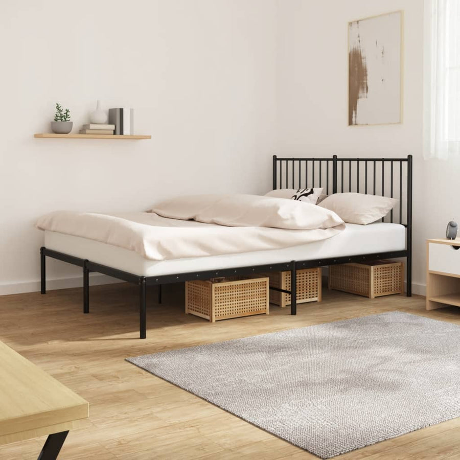 Bedframe met hoofdbord metaal zwart 135x190 cm 135 x 190 cm met hoofdbord