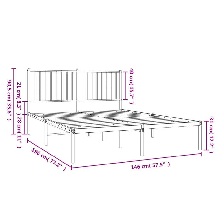 Bedframe met hoofdbord metaal zwart 140x190 cm 140 x 190 cm met hoofdbord