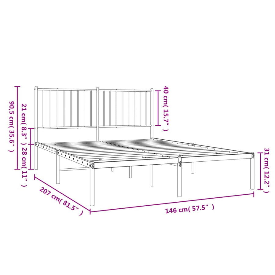 Bedframe met hoofdbord metaal zwart 140x200 cm 140 x 200 cm met hoofdbord