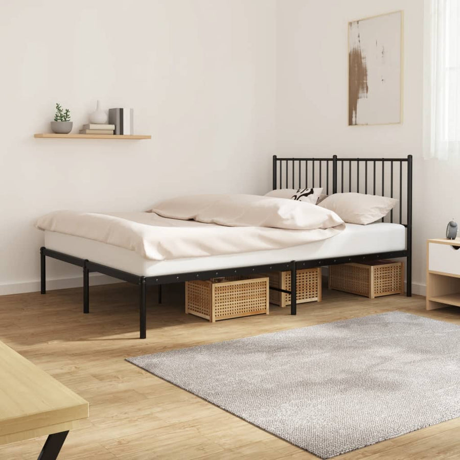 Bedframe met hoofdbord metaal zwart 140x200 cm 140 x 200 cm met hoofdbord
