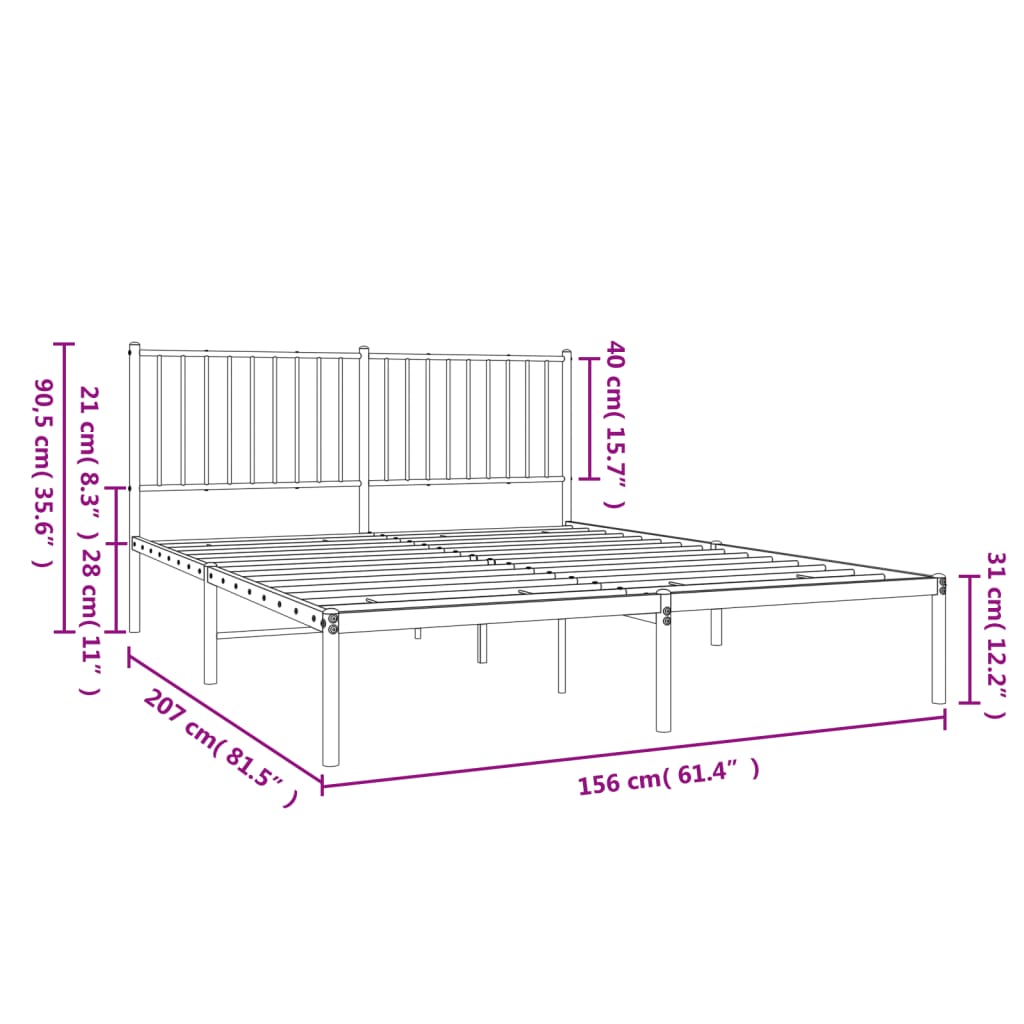 Bedframe met hoofdbord metaal zwart 150x200 cm 150 x 200 cm met hoofdbord
