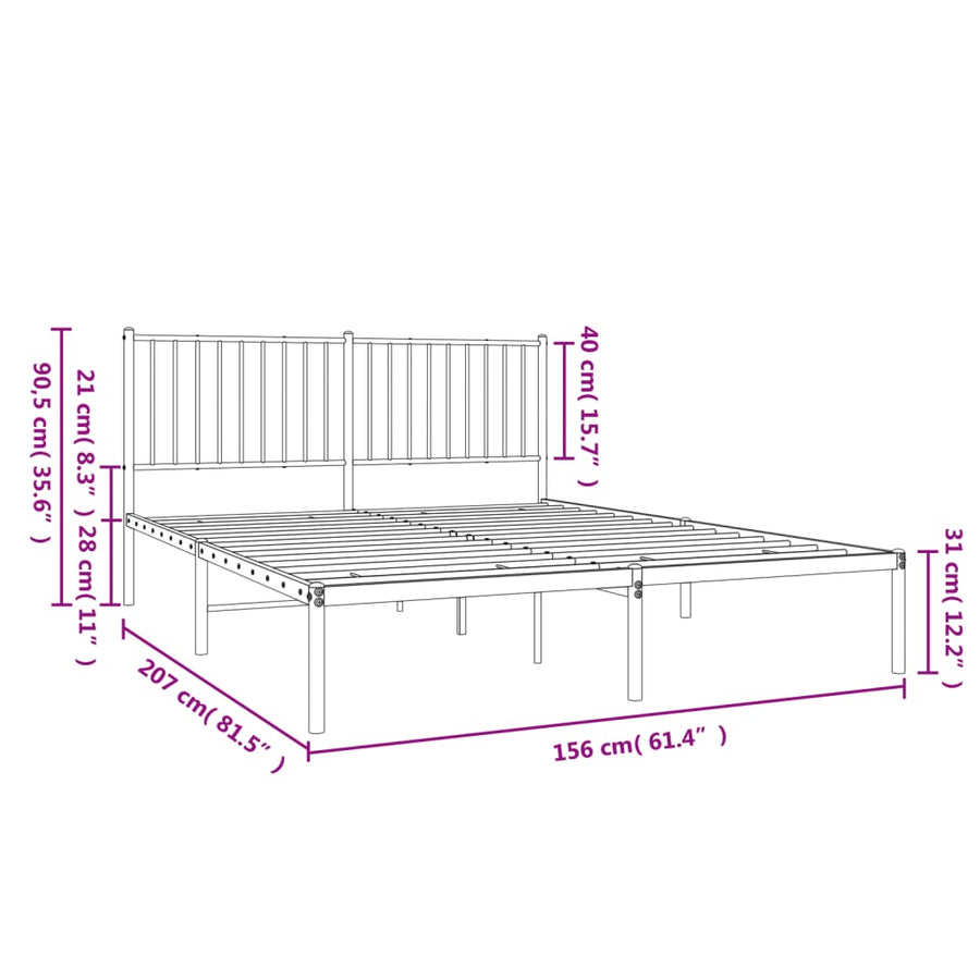 Bedframe met hoofdbord metaal zwart 150x200 cm 150 x 200 cm met hoofdbord