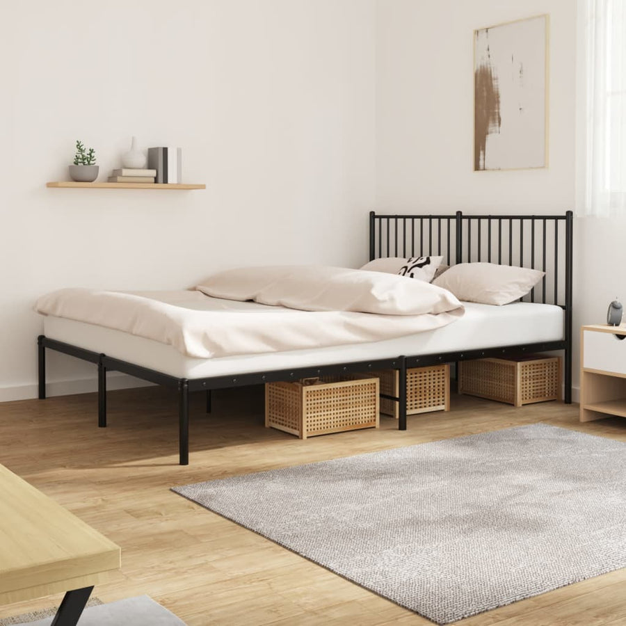 Bedframe met hoofdbord metaal zwart 150x200 cm 150 x 200 cm met hoofdbord