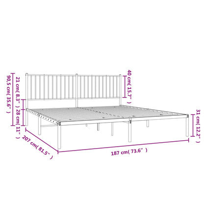 Bedframe met hoofdbord metaal zwart 180x200 cm 180 x 200 cm met hoofdbord