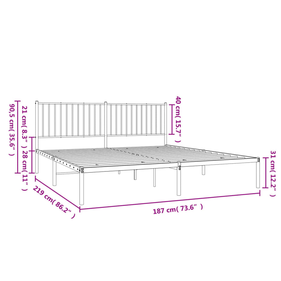 Bedframe met hoofdbord metaal zwart 183x213 cm 183 x 213 cm met hoofdbord