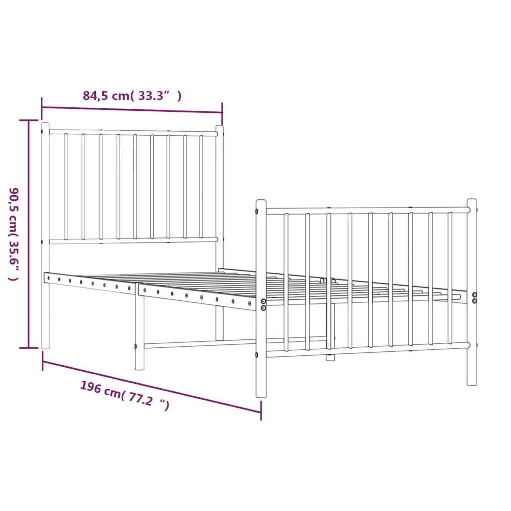 Bedframe met hoofd- en voeteneinde metaal zwart 80x200 cm 80 x 200 cm Zwart