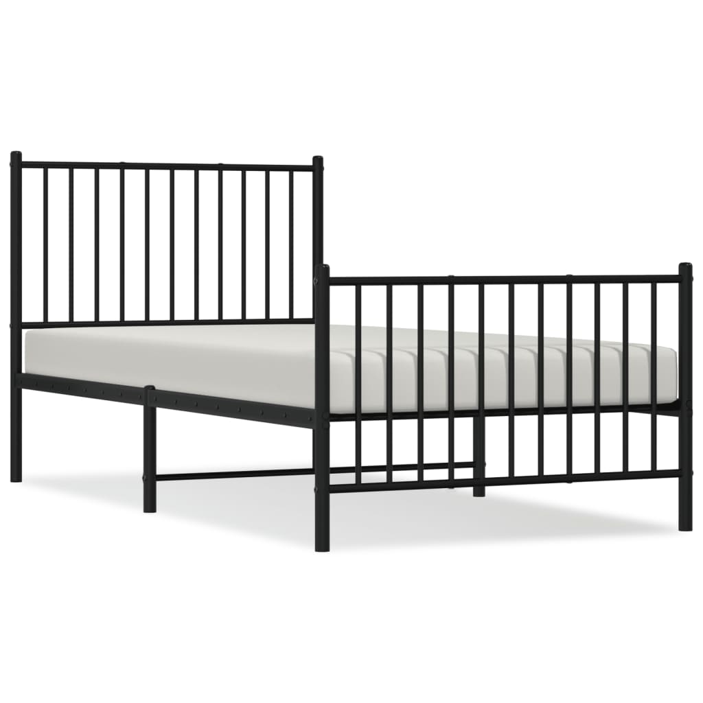 Bedframe met hoofd- en voeteneinde metaal zwart 90x190 cm 90 x 190 cm met hoofdbord & voetbord