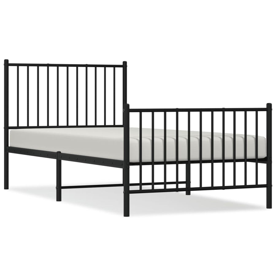 Bedframe met hoofd- en voeteneinde metaal zwart 90x190 cm 90 x 190 cm met hoofdbord & voetbord