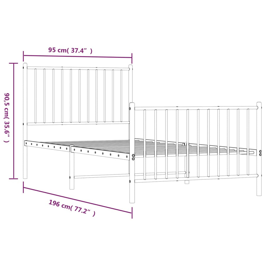 Bedframe met hoofd- en voeteneinde metaal zwart 90x190 cm 90 x 190 cm met hoofdbord & voetbord