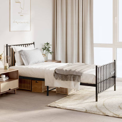 Bedframe met hoofd- en voeteneinde metaal zwart 90x190 cm 90 x 190 cm met hoofdbord & voetbord
