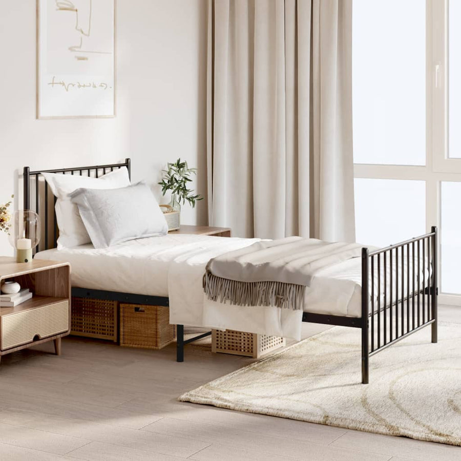 Bedframe met hoofd- en voeteneinde metaal zwart 90x190 cm 90 x 190 cm met hoofdbord & voetbord