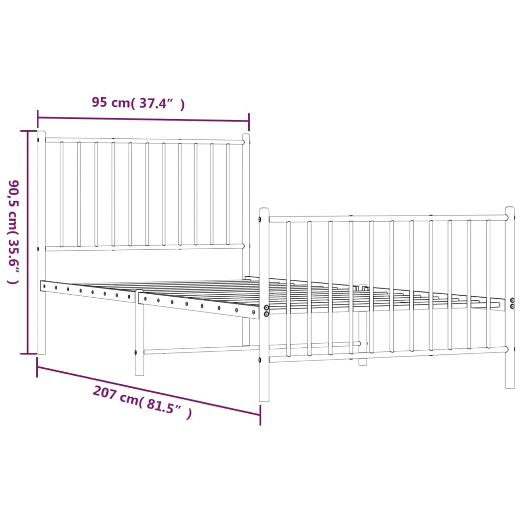 Bedframe met hoofd- en voeteneinde metaal zwart 90x200 cm 90 x 200 cm Zwart