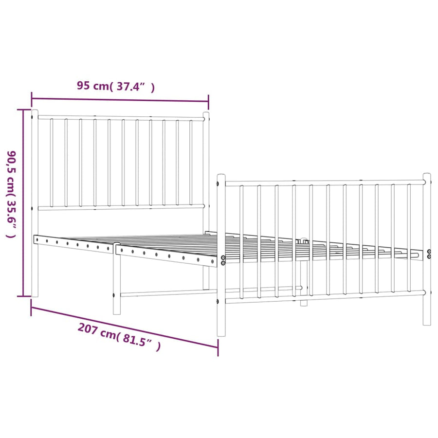 Bedframe met hoofd- en voeteneinde metaal zwart 90x200 cm 90 x 200 cm Zwart