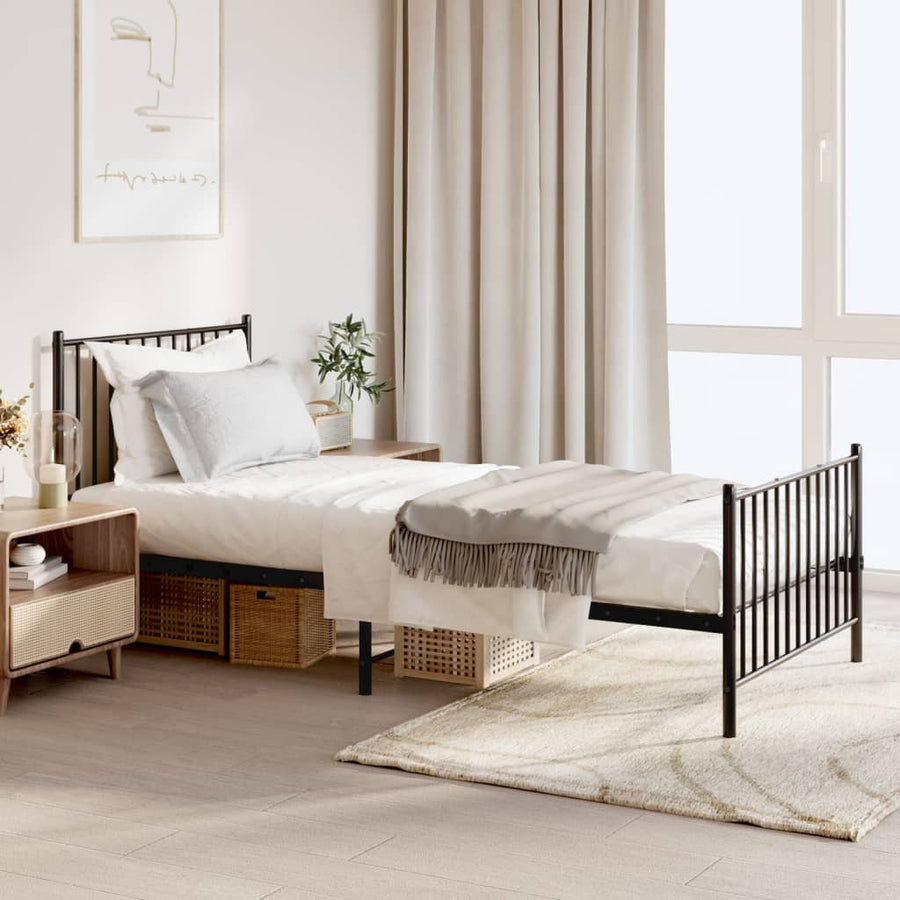 Bedframe met hoofd- en voeteneinde metaal zwart 90x200 cm 90 x 200 cm Zwart
