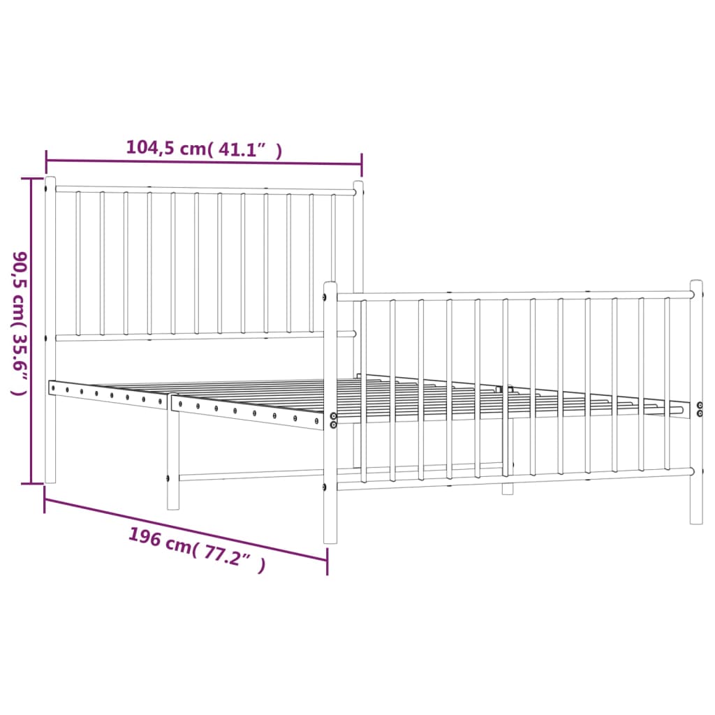 Bedframe met hoofd- en voeteneinde metaal zwart 100x190 cm 100 x 190 cm met hoofdbord & voetbord