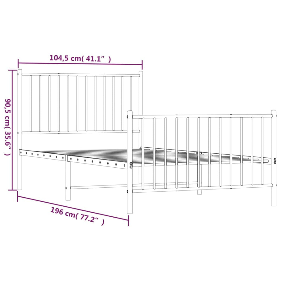 Bedframe met hoofd- en voeteneinde metaal zwart 100x190 cm 100 x 190 cm met hoofdbord & voetbord