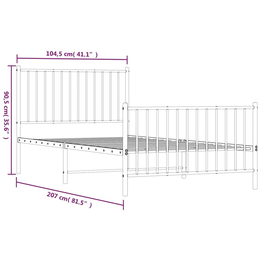 Bedframe met hoofd- en voeteneinde metaal zwart 100x200 cm 100 x 200 cm Zwart