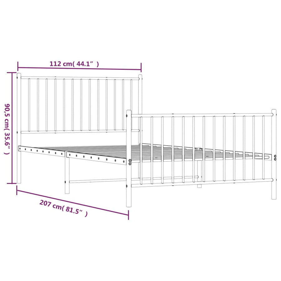 Bedframe met hoofd- en voeteneinde metaal zwart 107x203 cm 107 x 203 cm Zwart