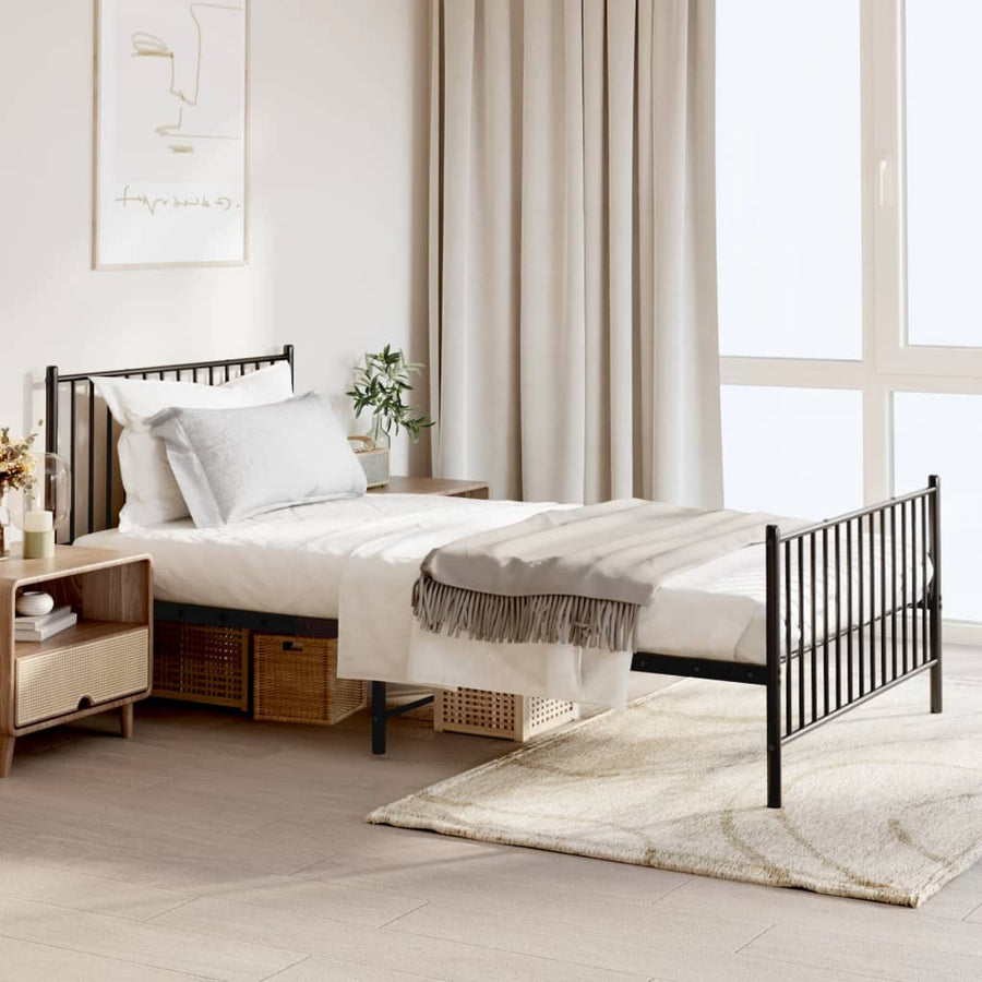 Bedframe met hoofd- en voeteneinde metaal zwart 107x203 cm 107 x 203 cm Zwart