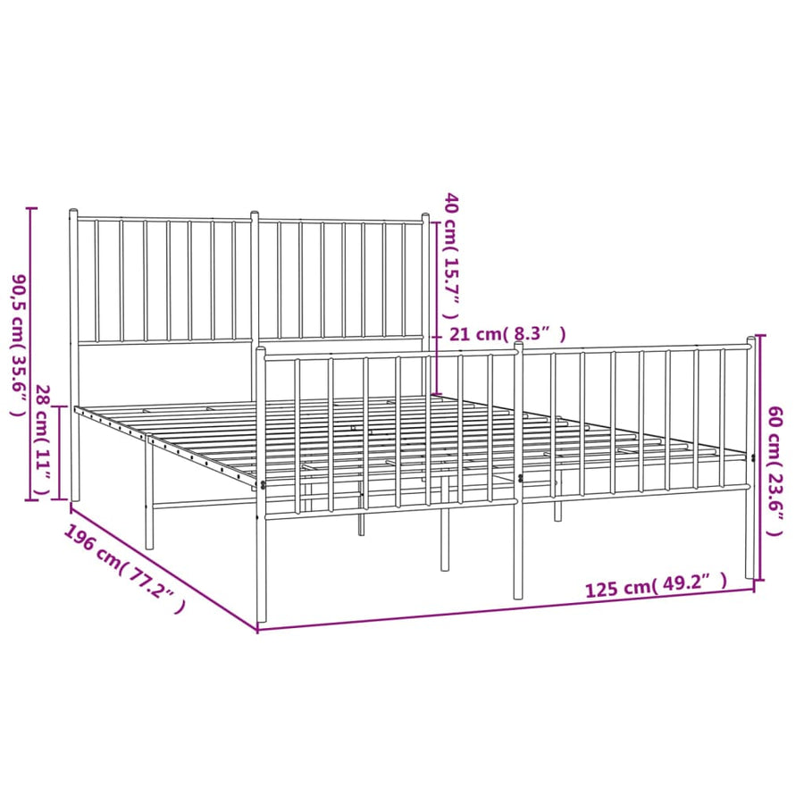 Bedframe met hoofd- en voeteneinde metaal zwart 120x190 cm 120 x 190 cm Zwart