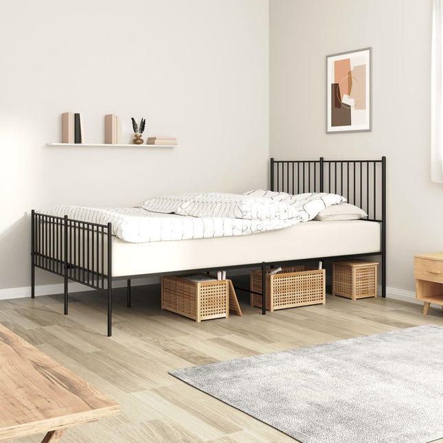 Bedframe met hoofd- en voeteneinde metaal zwart 140x190 cm 140 x 190 cm met hoofdbord & voetbord