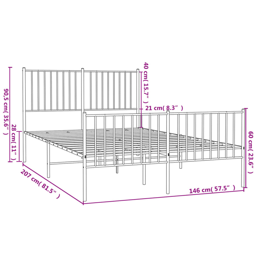 Bedframe met hoofd- en voeteneinde metaal zwart 140x200 cm 140 x 200 cm met hoofdbord & voetbord