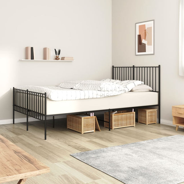 Bedframe met hoofd- en voeteneinde metaal zwart 140x200 cm 140 x 200 cm met hoofdbord & voetbord