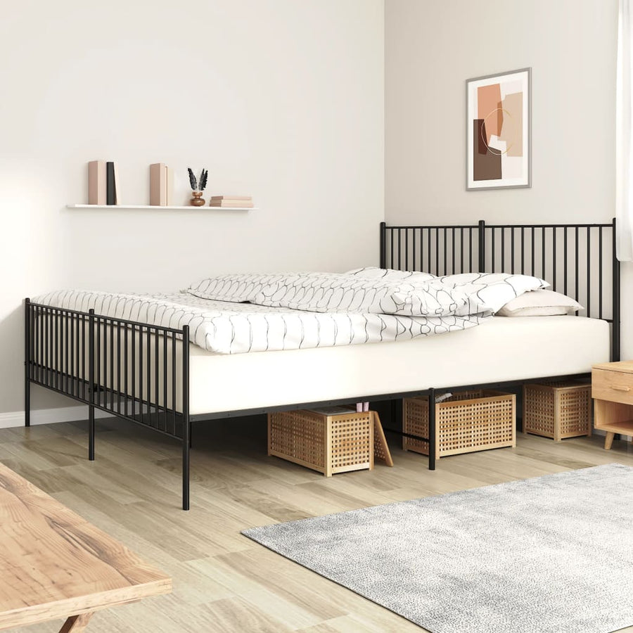 Bedframe met hoofd- en voeteneinde metaal zwart 183x213 cm 183 x 213 cm Zwart